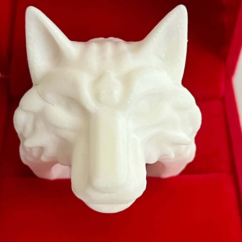 3D Printed White Wolf Head Ring Gothic Design Size 13